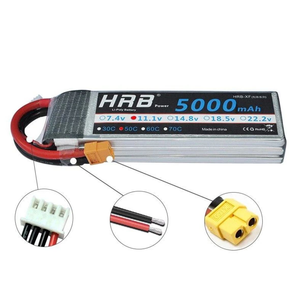 Аккумулятор HRB LiPo 4S 14.8V XT60 1500-22000mAh для FPV дрона, самолёта, авто, игрушек Аккумулятор HRB LiPo 4S 14.8V XT60 1500-22000mAh для FPV дрона, самолёта, авто, игрушек