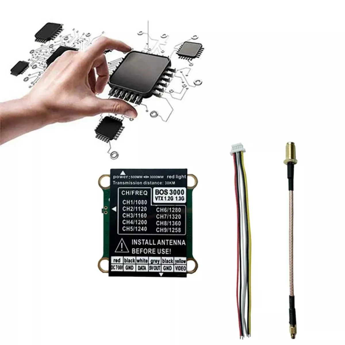 1.2G 1.3G 3W 9CH VTX - мощный 3000мВт FPV передатчик PAL/NTSC для FPV дронов DIY 1.2G 1.3G 3W 9CH VTX - мощный 3000мВт FPV передатчик PAL/NTSC для FPV дронов DIY
