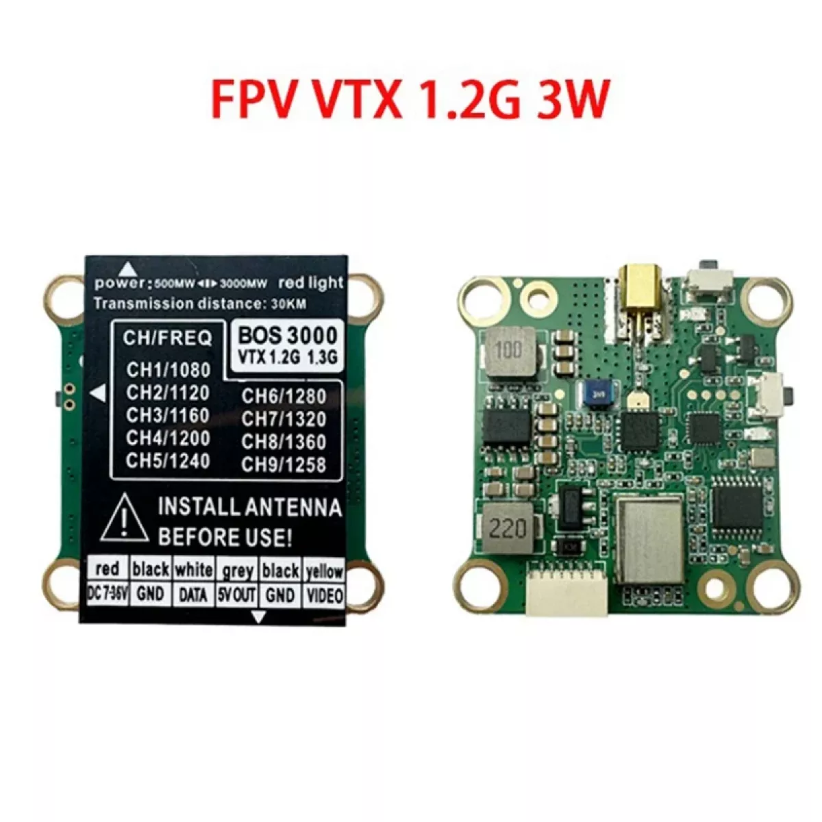 1.2G 1.3G 3W 9CH VTX - мощный 3000мВт FPV передатчик PAL/NTSC для FPV дронов DIY 1.2G 1.3G 3W 9CH VTX - мощный 3000мВт FPV передатчик PAL/NTSC для FPV дронов DIY