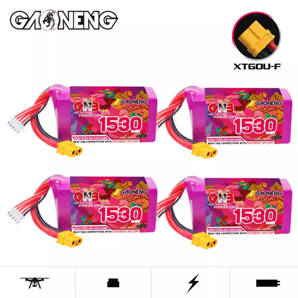 Аккумулятор GNB 4S 14.8V 1530mAh 160C/320C Lipo для квадрокоптеров RC FPV Аккумулятор GNB 4S 14.8V 1530mAh 160C/320C Lipo для квадрокоптеров RC FPV