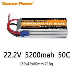 Аккумулятор Youme 6S 22.2В 5200мАч LiPo 50C XT60 T XT90 XT150 EC3 EC5 для моделей вертолётов, самолётов, лодок, квадрокоптеров