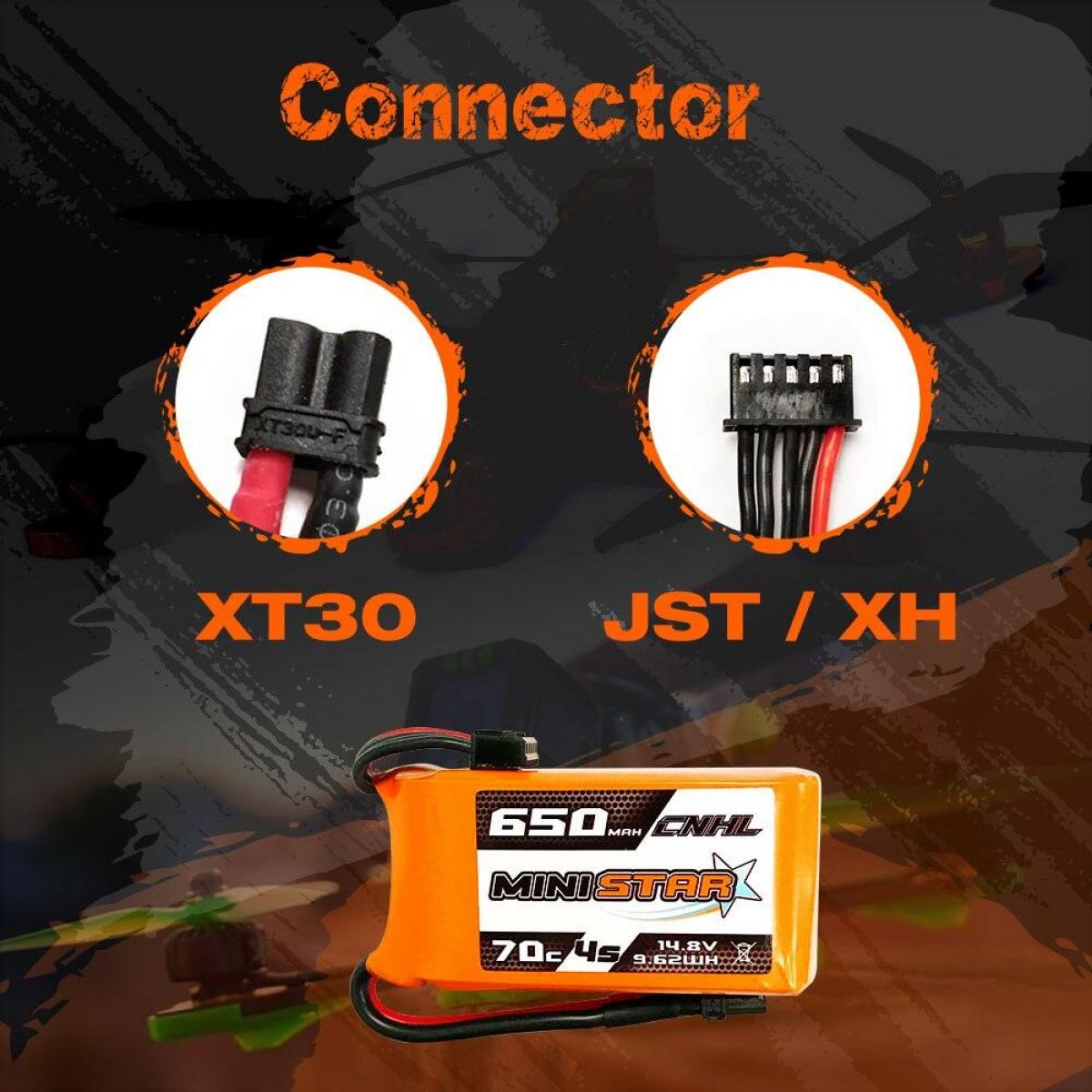 Аккумулятор 3шт CNHL 14.8В 650мАч 4S 70C MiniStar XT30U для FPV квадрокоптера и мини-дрона Аккумулятор 3шт CNHL 14.8В 650мАч 4S 70C MiniStar XT30U для FPV квадрокоптера и мини-дрона