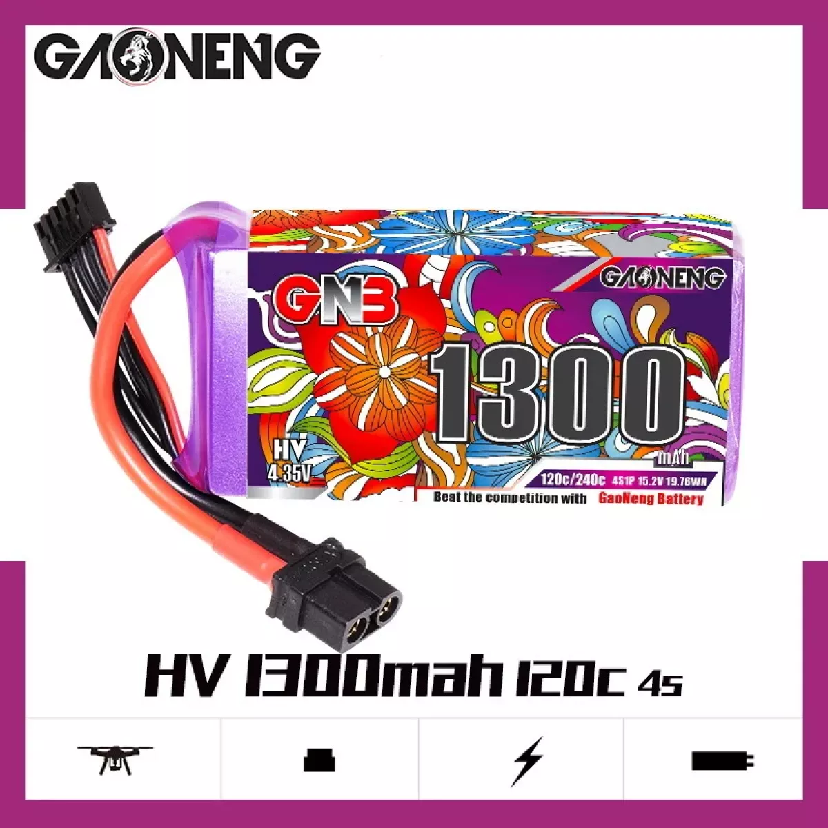 Аккумулятор GNB 4S HV 15.2V 1300mAh 120C/240C LiPo для дрона Аккумулятор GNB 4S HV 15.2V 1300mAh 120C/240C LiPo для дрона