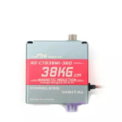 JX Servo RD-C7638MI-360, 38кг·см, 360°, бесколлекторный, магнитная индукция, CNC алюминий, серво для роботов