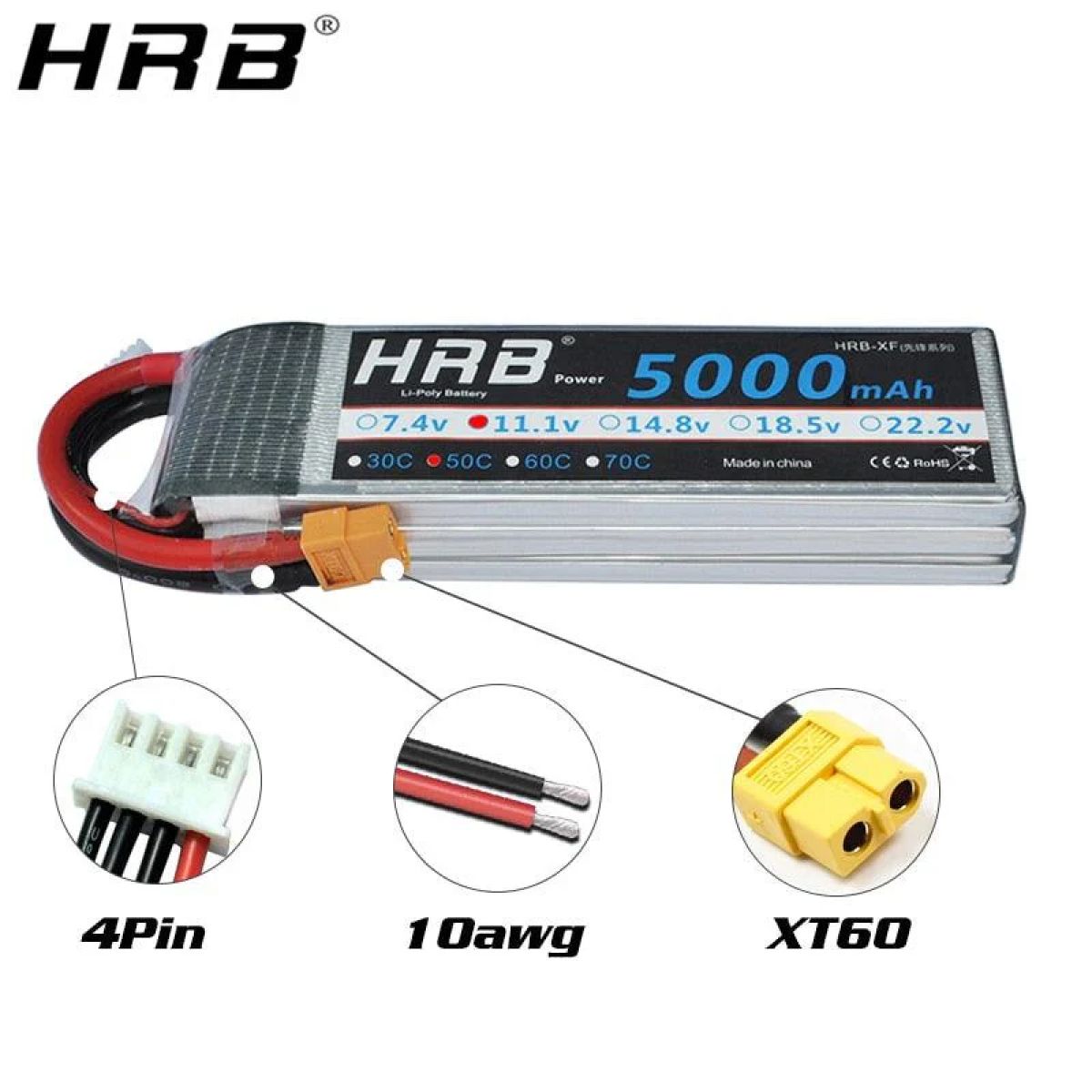 Аккумулятор HRB Lipo 2S-6S 5000mAh 7.4-22.2V 50C XT60 Deans EC5 для RC самолетов, авто Axial Аккумулятор HRB Lipo 2S-6S 5000mAh 7.4-22.2V 50C XT60 Deans EC5 для RC самолетов, авто Axial