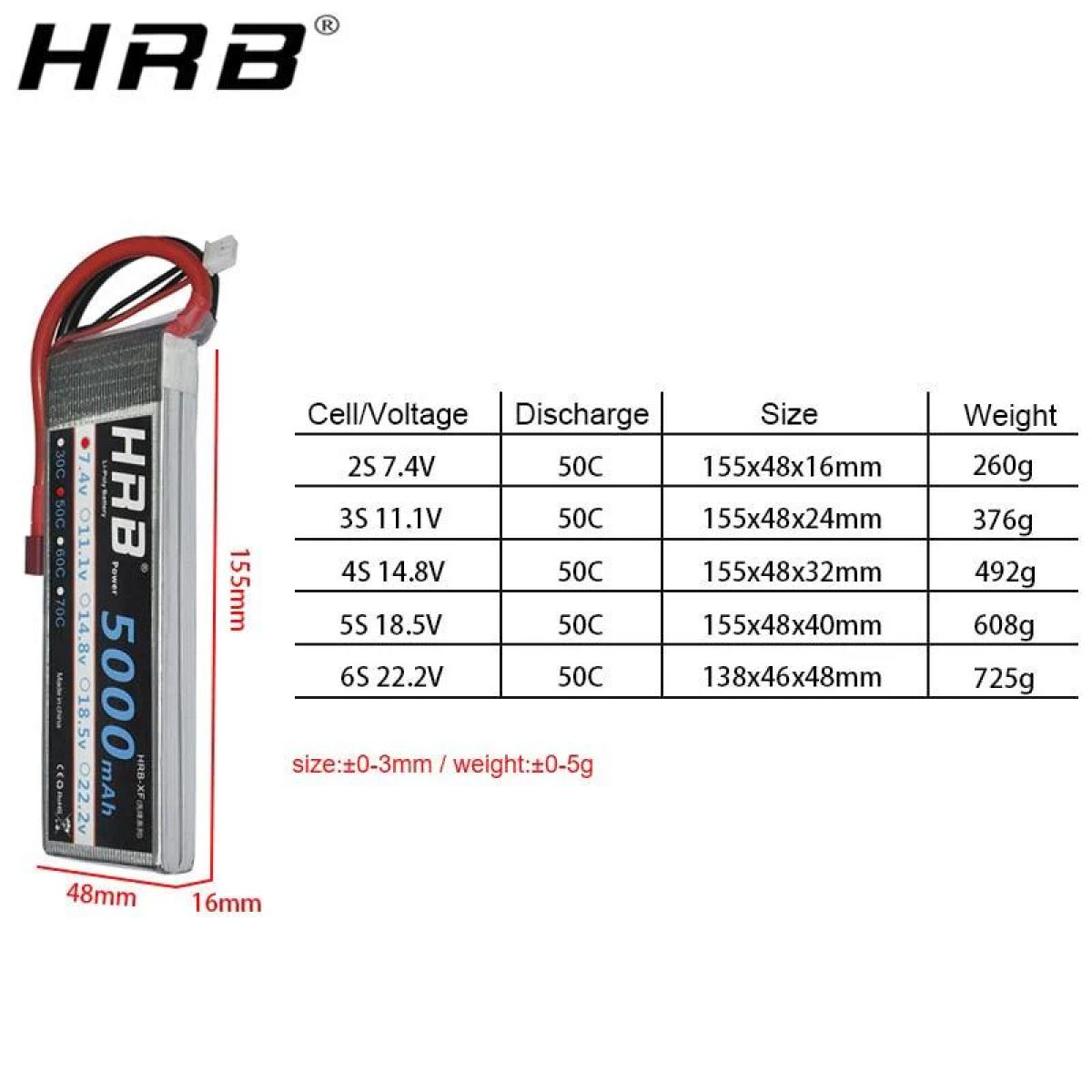 Аккумулятор HRB Lipo 2S-6S 5000mAh 7.4-22.2V 50C XT60 Deans EC5 для RC самолетов, авто Axial Аккумулятор HRB Lipo 2S-6S 5000mAh 7.4-22.2V 50C XT60 Deans EC5 для RC самолетов, авто Axial