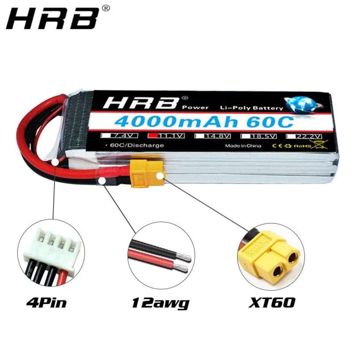 Аккумулятор HRB 3S 11.1V LiPo 4000mAh 60C XT60/XT90/T/Deans/EC5/XT90-S для Trex 500 FPV Дрон Авто Лодка Аккумулятор HRB 3S 11.1V LiPo 4000mAh 60C XT60/XT90/T/Deans/EC5/XT90-S для Trex 500 FPV Дрон Авто Лодка