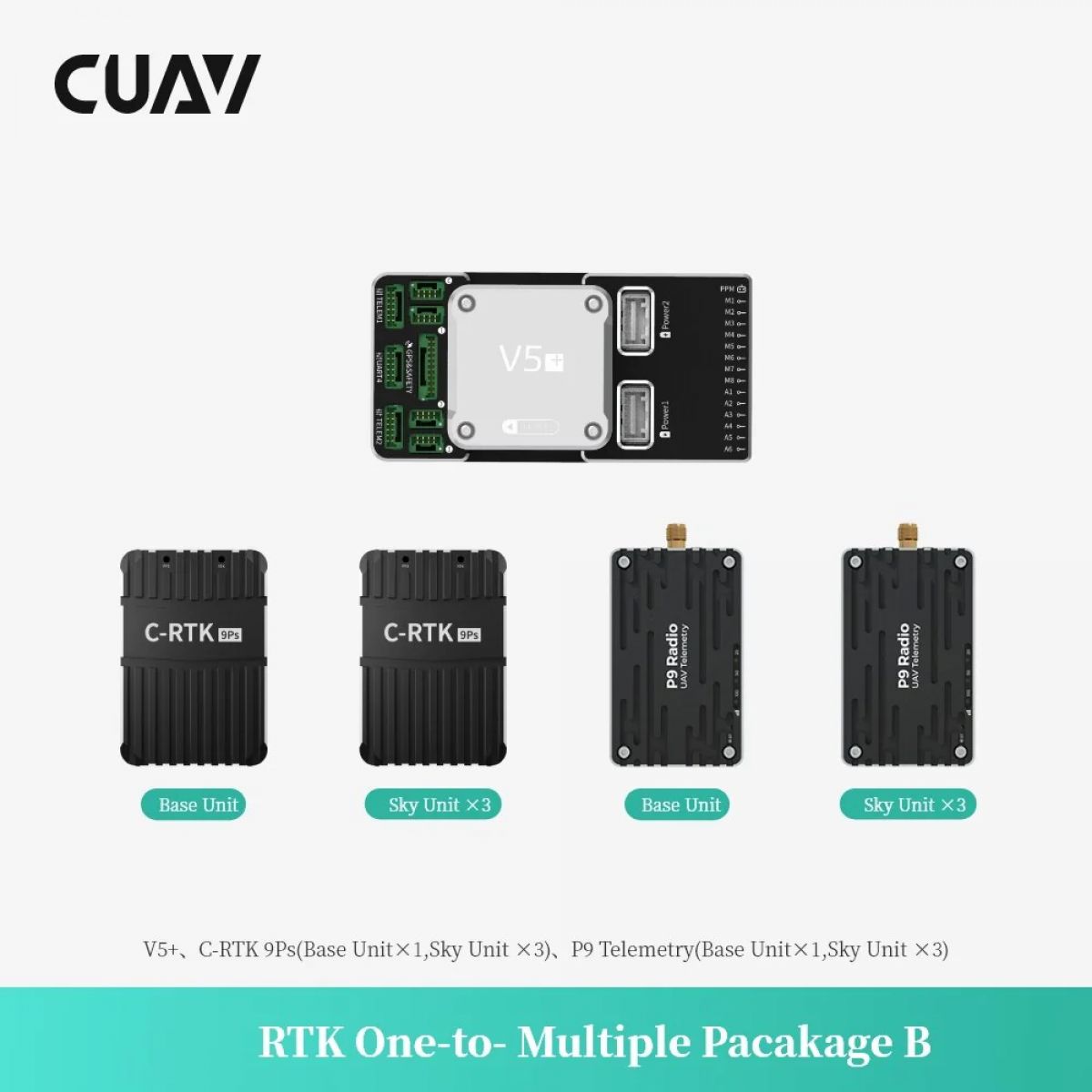 CUAV набор: кейс V5+, GPS RTK 9Ps, радиотелеметрия P900, комплект для нескольких дронов CUAV набор: кейс V5+, GPS RTK 9Ps, радиотелеметрия P900, комплект для нескольких дронов