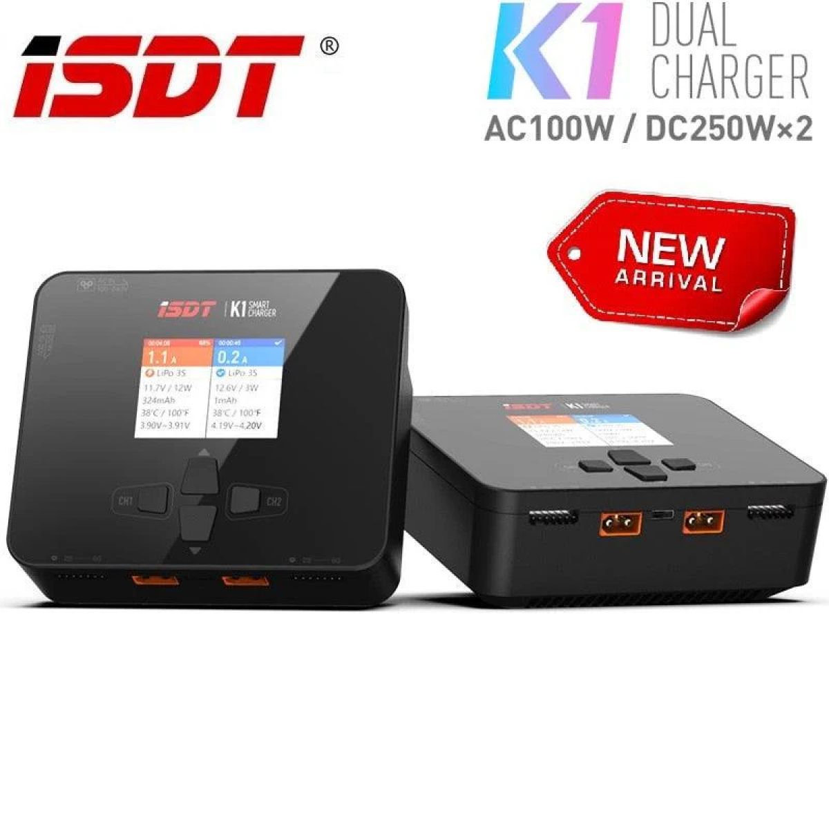 ISDT K1 зарядное устройство — AC 100W, DC 250W/10A×2, двухканальное, для Lipo/LiFe/LiHv, FPV дроны ISDT K1 зарядное устройство — AC 100W, DC 250W/10A×2, двухканальное, для Lipo/LiFe/LiHv, FPV дроны