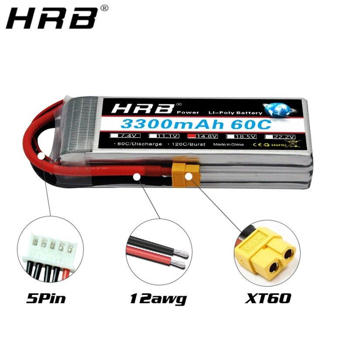 HRB 4S 14.8V Lipo аккумулятор 3300mAh XT60 T-Deans EC5 XT90 60C для Truggy Rally 1/8 Вертолет Авто HRB 4S 14.8V Lipo аккумулятор 3300mAh XT60 T-Deans EC5 XT90 60C для Truggy Rally 1/8 Вертолет Авто