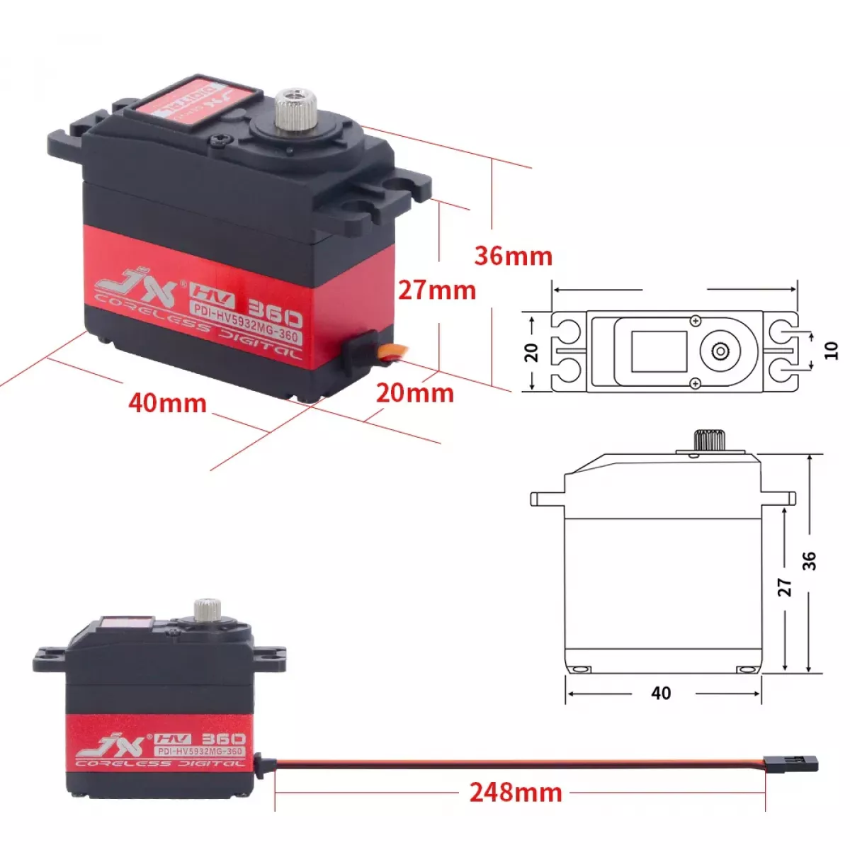 JX Servo PDI-HV5932MG — цифровой стандартный сервопривод 32кг 8.4В 120/180/360° для RC моделей JX Servo PDI-HV5932MG — цифровой стандартный сервопривод 32кг 8.4В 120/180/360° для RC моделей