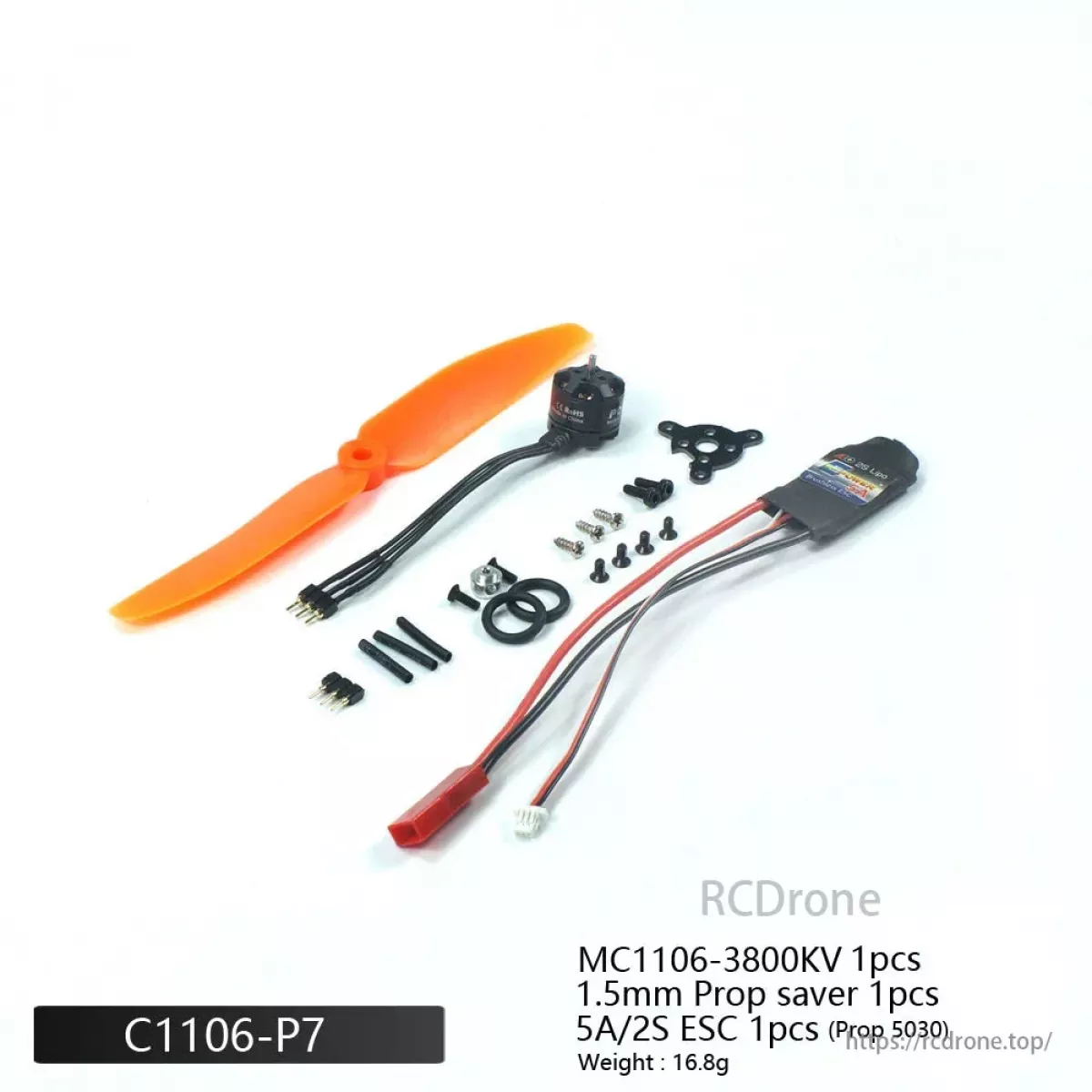 PowerX MC1106 3800KV бесщеточный мотор 1S–2S с ESC 5A, 5030 пропеллером и креплением для микро RC самолёта и FPV дрона PowerX MC1106 3800KV бесщеточный мотор 1S–2S с ESC 5A, 5030 пропеллером и креплением для микро RC самолёта и FPV дрона