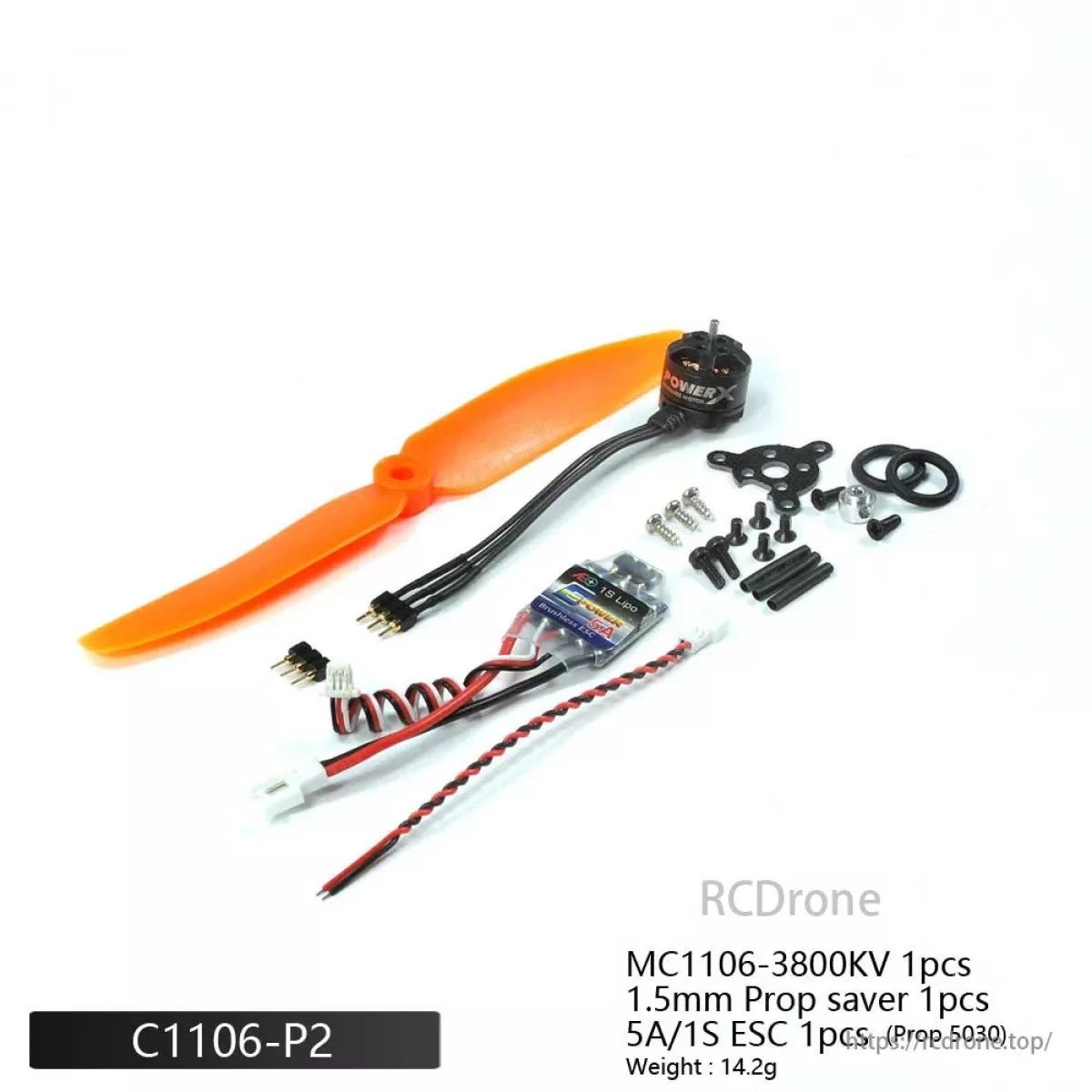 PowerX MC1106 3800KV бесщеточный мотор 1S–2S с ESC 5A, 5030 пропеллером и креплением для микро RC самолёта и FPV дрона PowerX MC1106 3800KV бесщеточный мотор 1S–2S с ESC 5A, 5030 пропеллером и креплением для микро RC самолёта и FPV дрона