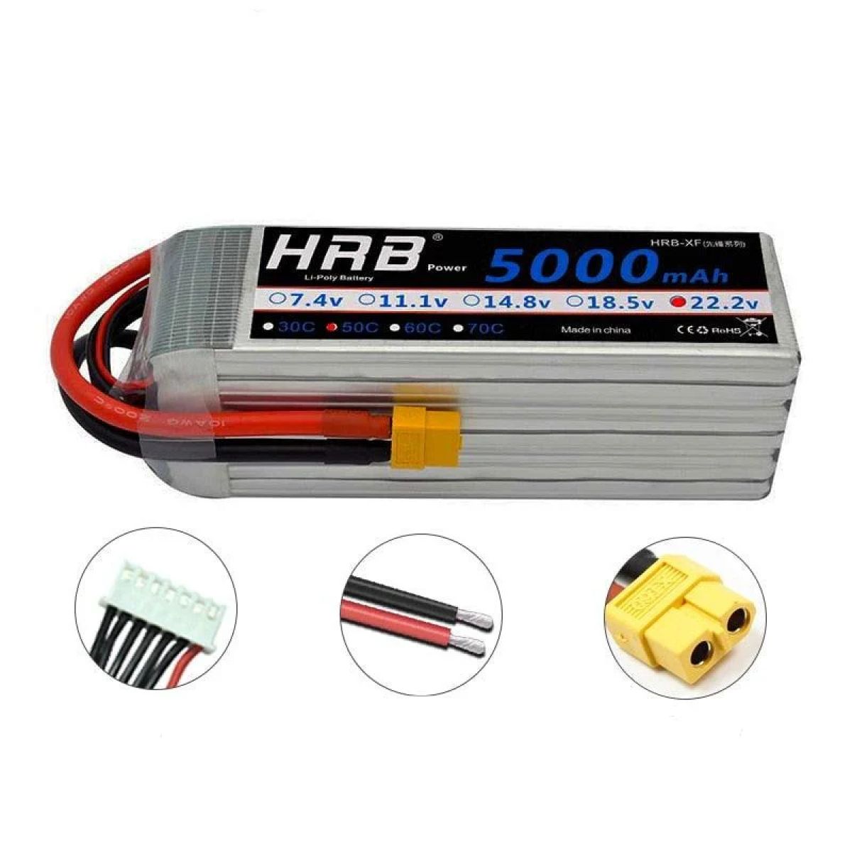 Аккумулятор HRB 6S 22.2В Lipo XT60 для FPV, дронов, вертолётов, самолётов, авто, игрушек Аккумулятор HRB 6S 22.2В Lipo XT60 для FPV, дронов, вертолётов, самолётов, авто, игрушек