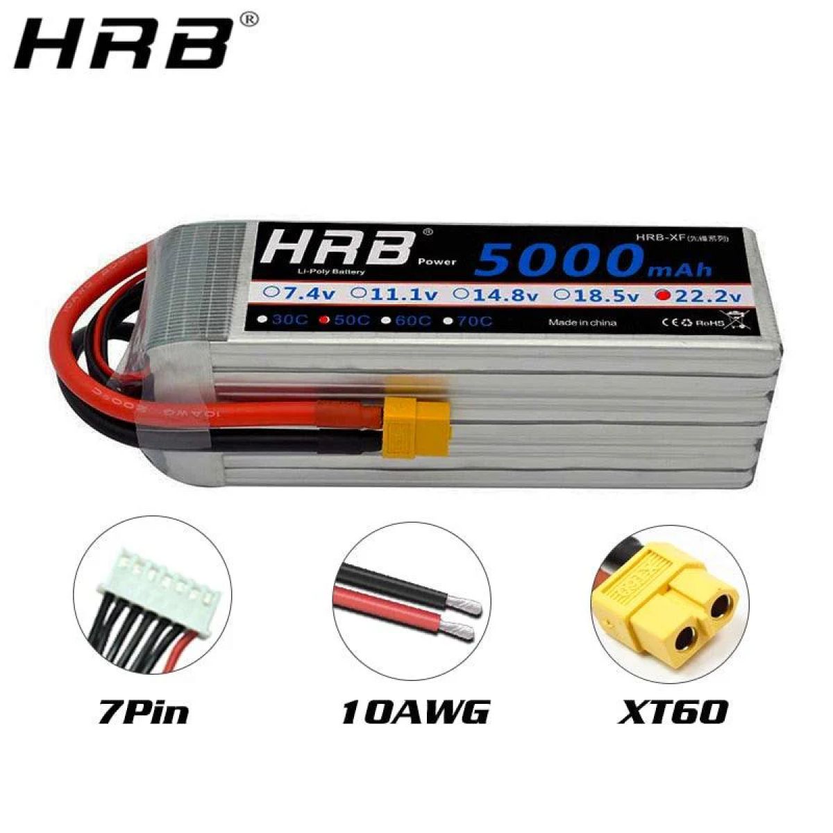 Аккумулятор HRB 6S 22.2В Lipo XT60 для FPV, дронов, вертолётов, самолётов, авто, игрушек Аккумулятор HRB 6S 22.2В Lipo XT60 для FPV, дронов, вертолётов, самолётов, авто, игрушек