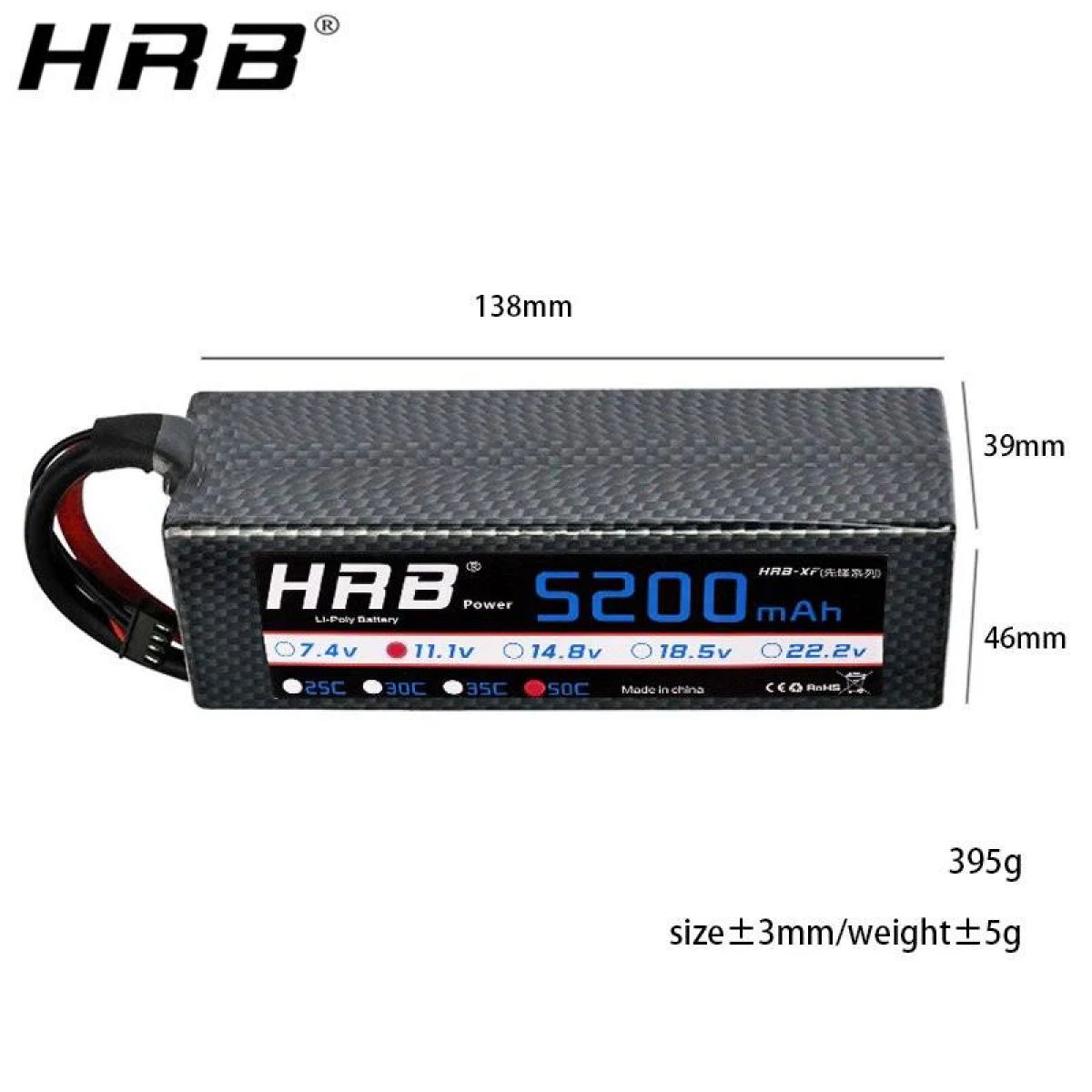 HRB 3S 11.1V LiPo аккумулятор 3000–7000mAh, T Deans/XT60, жёсткий кейс, для RC-машин HRB 3S 11.1V LiPo аккумулятор 3000–7000mAh, T Deans/XT60, жёсткий кейс, для RC-машин