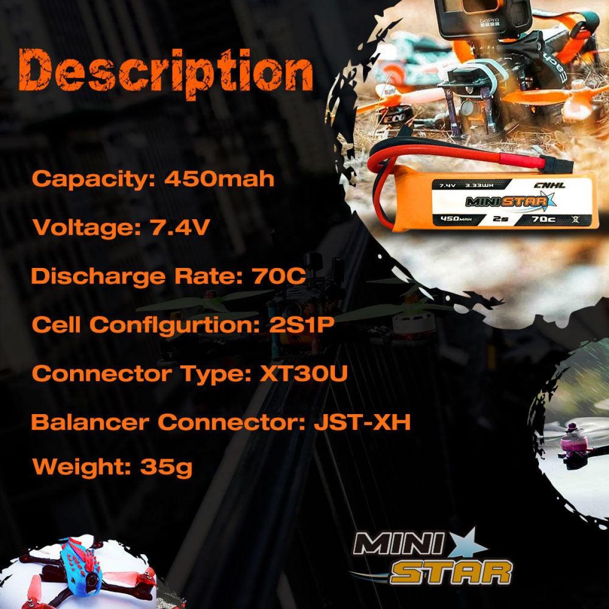 Набор 6 шт. CNHL 2S/3S/4S Lipo батарей 7.4В/11.1В/14.8В 450/850mAh 70C XT30 для FPV дронов Набор 6 шт. CNHL 2S/3S/4S Lipo батарей 7.4В/11.1В/14.8В 450/850mAh 70C XT30 для FPV дронов