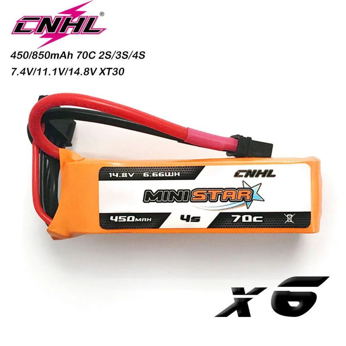 Набор 6 шт. CNHL 2S/3S/4S Lipo батарей 7.4В/11.1В/14.8В 450/850mAh 70C XT30 для FPV дронов Набор 6 шт. CNHL 2S/3S/4S Lipo батарей 7.4В/11.1В/14.8В 450/850mAh 70C XT30 для FPV дронов