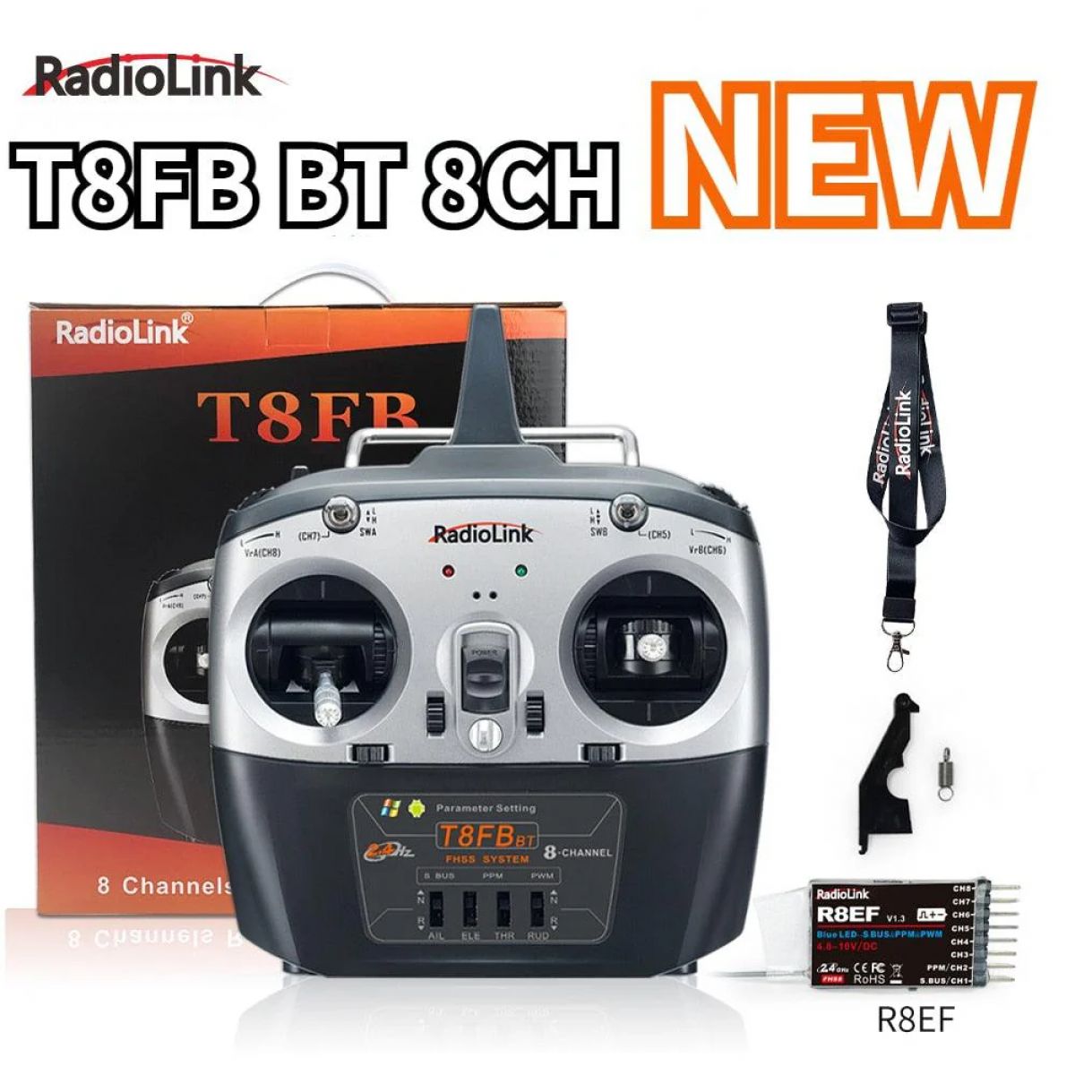Radiolink T8FB BT 8-канальный 2.4G радиопередатчик с приёмником R8EF R8FM для FPV дронов и самолётов Radiolink T8FB BT 8-канальный 2.4G радиопередатчик с приёмником R8EF R8FM для FPV дронов и самолётов