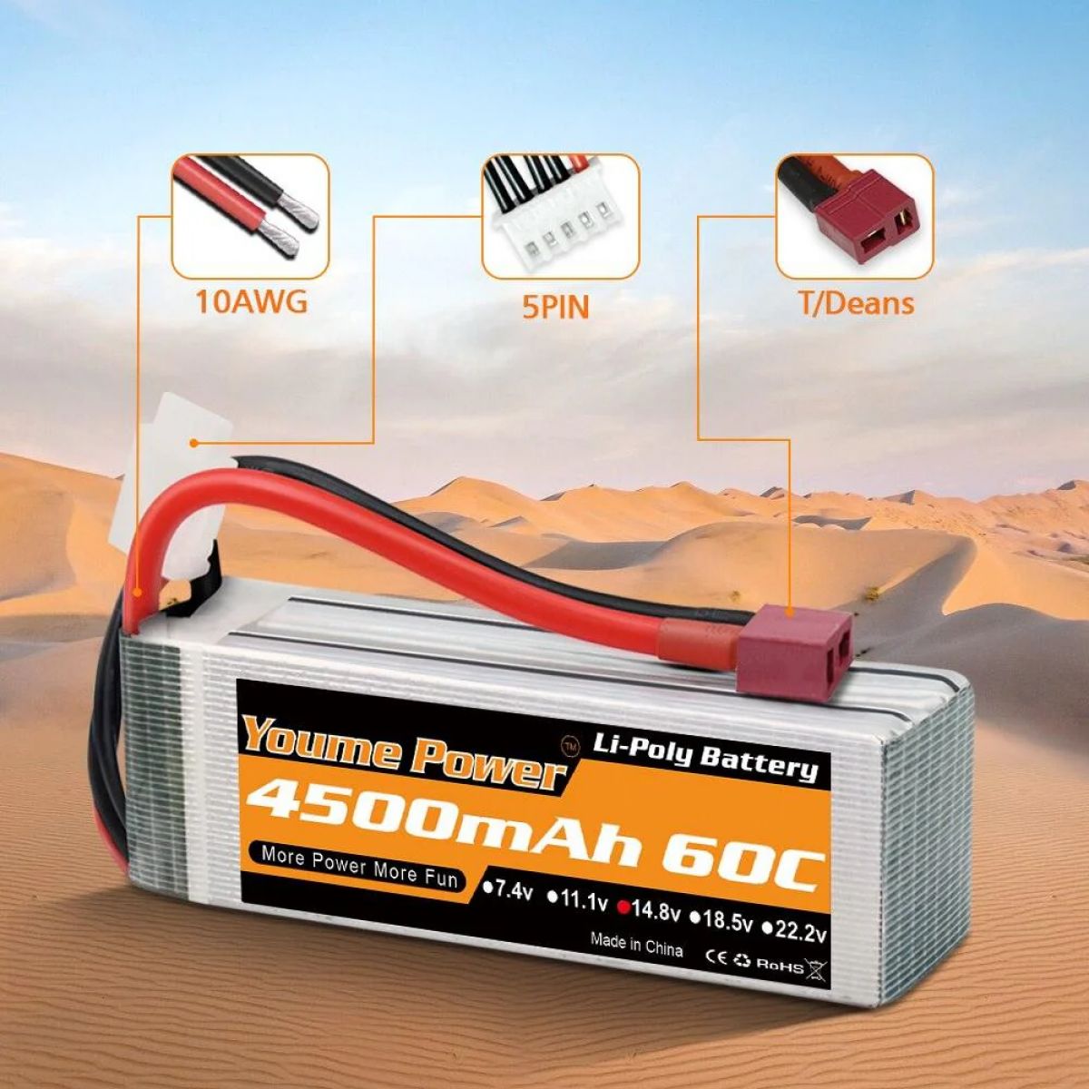 Youme 4S Lipo Аккумулятор 14.8В 4500мАч 50C XT60/XT90/XT150/EC3/EC5 для RC вертолётов, самолётов, дронов Youme 4S Lipo Аккумулятор 14.8В 4500мАч 50C XT60/XT90/XT150/EC3/EC5 для RC вертолётов, самолётов, дронов