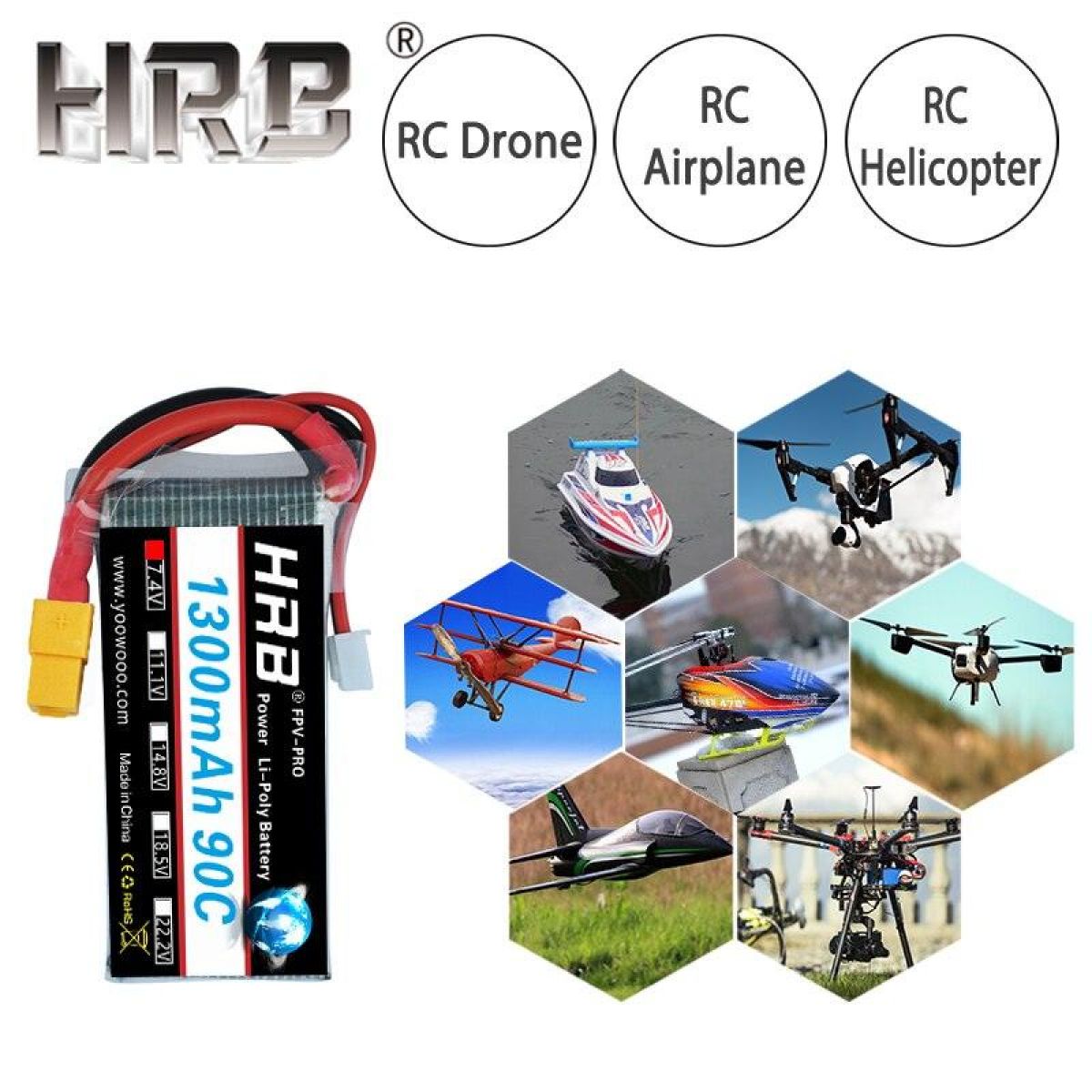 Аккумулятор HRB 2S 7.4В 1300мАч 90C для FPV RC машин, грузовиков, самолетов, дронов Аккумулятор HRB 2S 7.4В 1300мАч 90C для FPV RC машин, грузовиков, самолетов, дронов