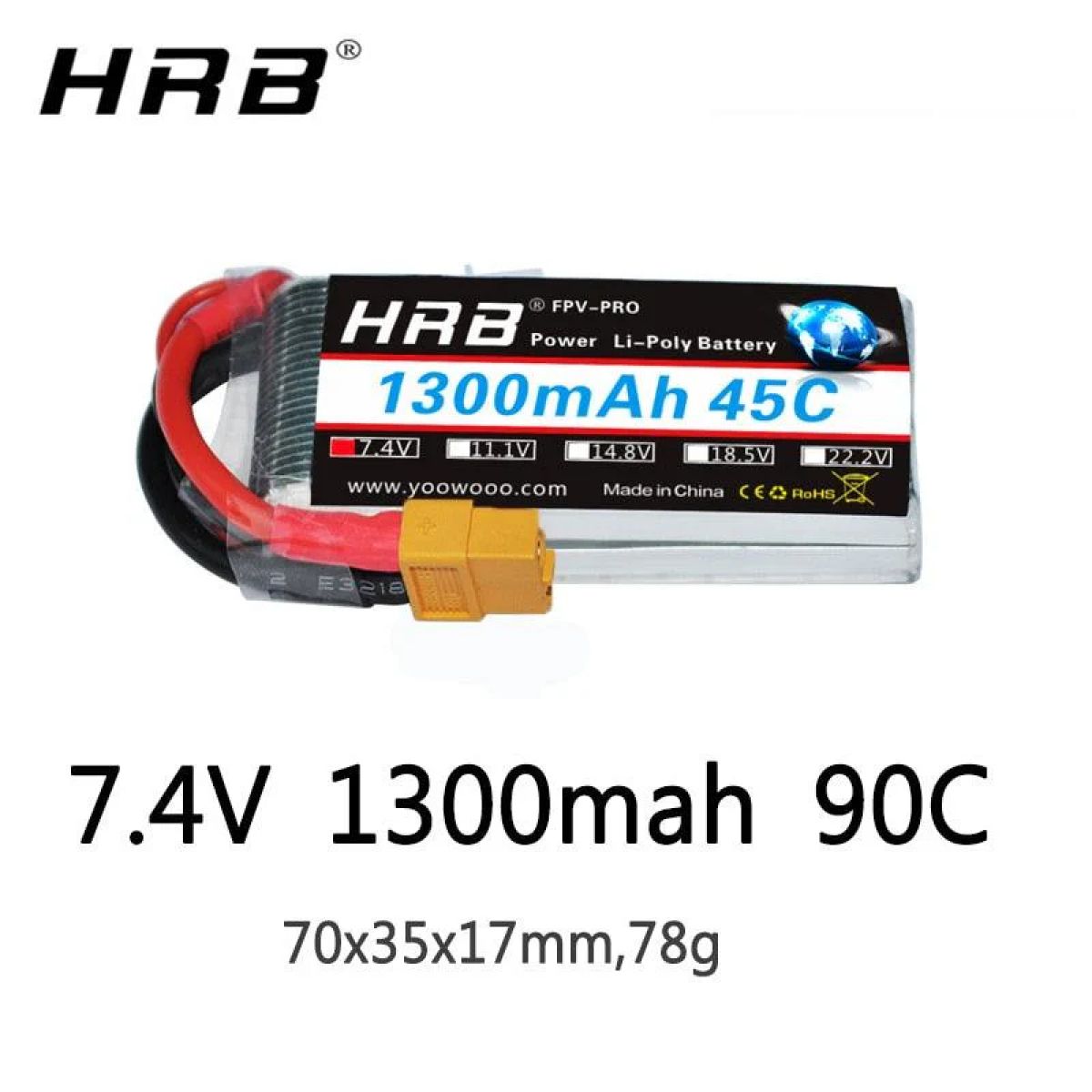 Аккумулятор HRB 2S 7.4В 1300мАч 90C для FPV RC машин, грузовиков, самолетов, дронов Аккумулятор HRB 2S 7.4В 1300мАч 90C для FPV RC машин, грузовиков, самолетов, дронов