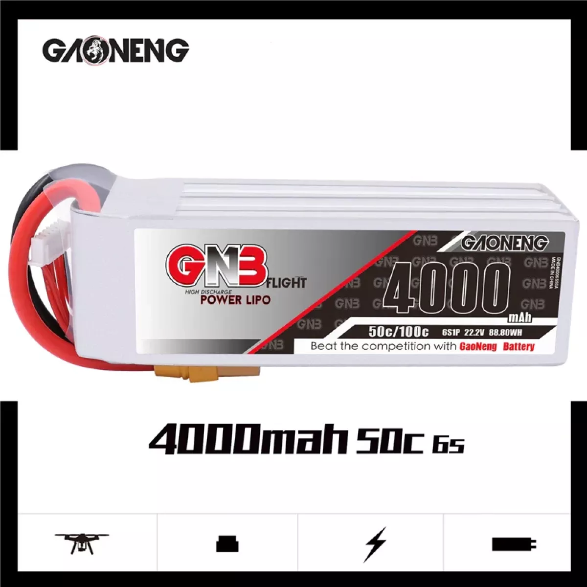 Аккумулятор Gaoneng GNB 6S 22.2V 4000mAh 100C HV Lipo для FPV дрона с разъемом XT60 XT90 T Plug Аккумулятор Gaoneng GNB 6S 22.2V 4000mAh 100C HV Lipo для FPV дрона с разъемом XT60 XT90 T Plug