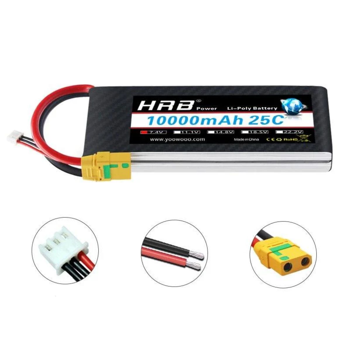 Аккумулятор HRB Lipo 2S 7.4V 10000/12000/16000mAh 25C, разъёмы XT60/T/Deans/EC5/XT90/XT90-S/XT150/AS150 для RC Аккумулятор HRB Lipo 2S 7.4V 10000/12000/16000mAh 25C, разъёмы XT60/T/Deans/EC5/XT90/XT90-S/XT150/AS150 для RC