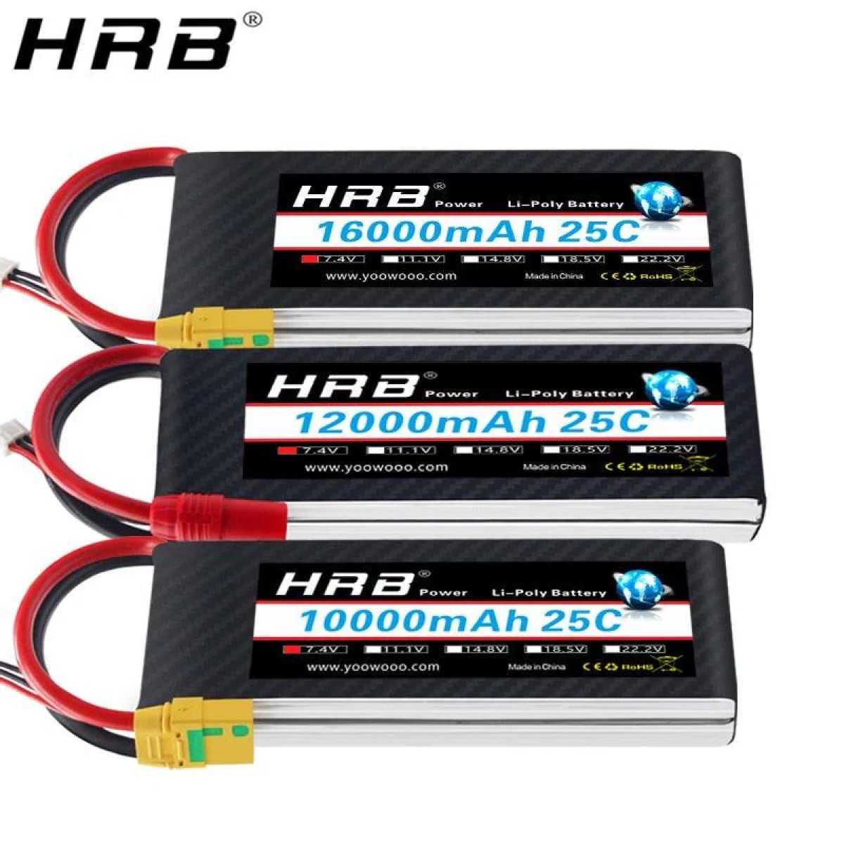 Аккумулятор HRB Lipo 2S 7.4V 10000/12000/16000mAh 25C, разъёмы XT60/T/Deans/EC5/XT90/XT90-S/XT150/AS150 для RC Аккумулятор HRB Lipo 2S 7.4V 10000/12000/16000mAh 25C, разъёмы XT60/T/Deans/EC5/XT90/XT90-S/XT150/AS150 для RC