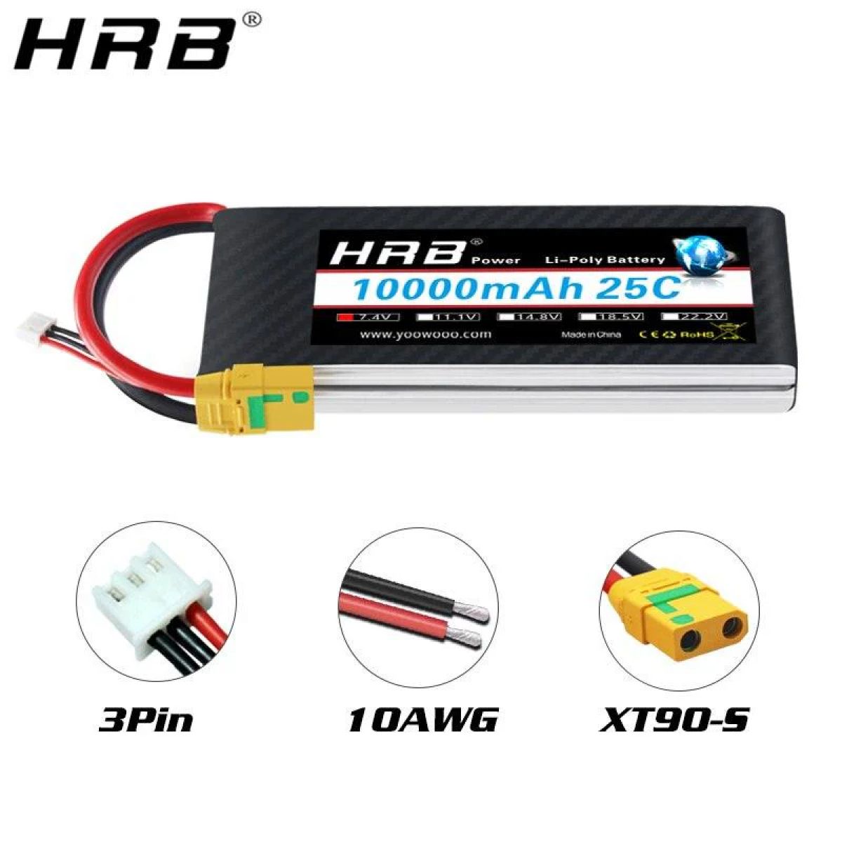 Аккумулятор HRB Lipo 2S 7.4V 10000/12000/16000mAh 25C, разъёмы XT60/T/Deans/EC5/XT90/XT90-S/XT150/AS150 для RC Аккумулятор HRB Lipo 2S 7.4V 10000/12000/16000mAh 25C, разъёмы XT60/T/Deans/EC5/XT90/XT90-S/XT150/AS150 для RC