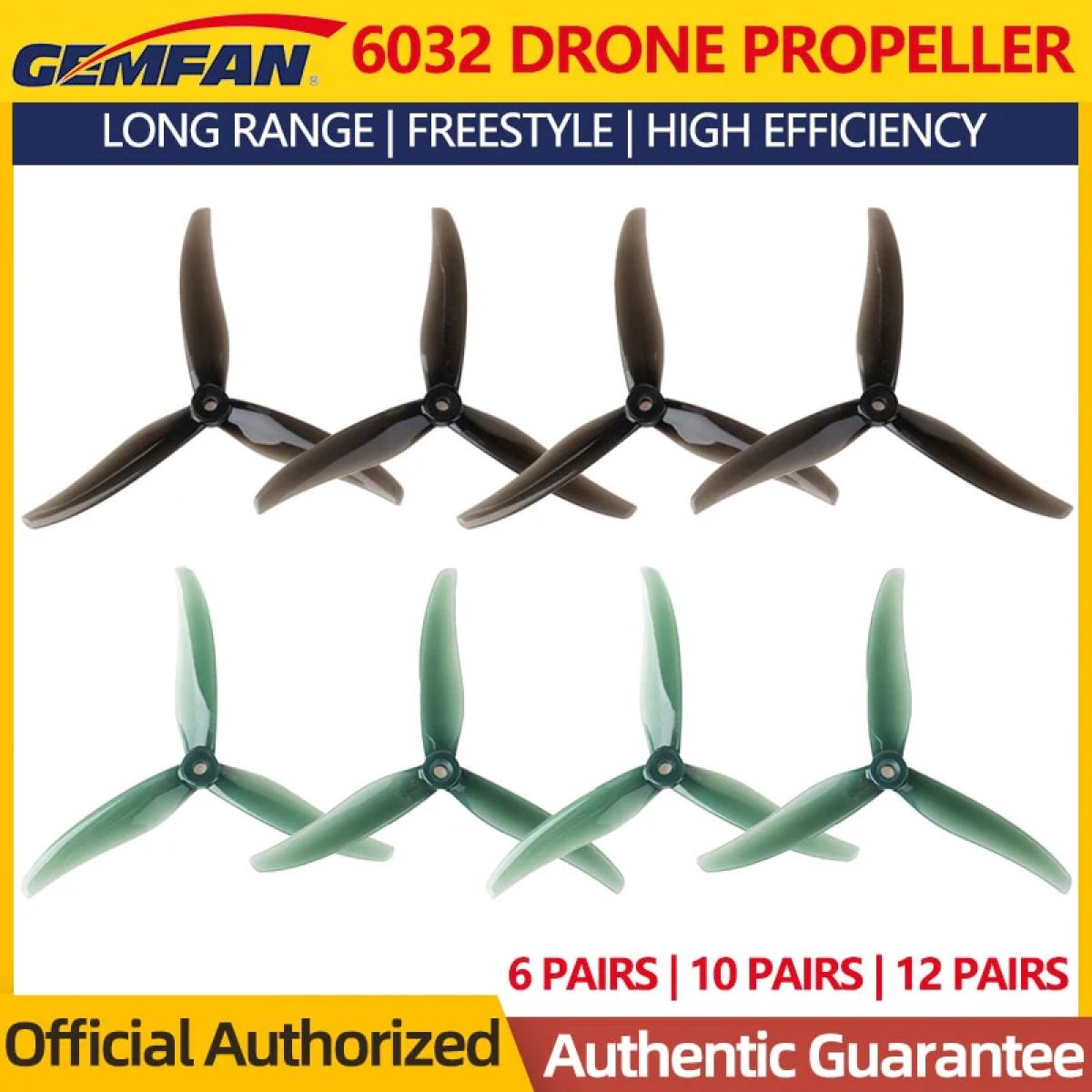 12 пар GEMFAN 6032 3-лопастные пропеллеры 6x3.2x3 для FPV квадрокоптеров 6" BOB57 Long Range 12 пар GEMFAN 6032 3-лопастные пропеллеры 6x3.2x3 для FPV квадрокоптеров 6" BOB57 Long Range