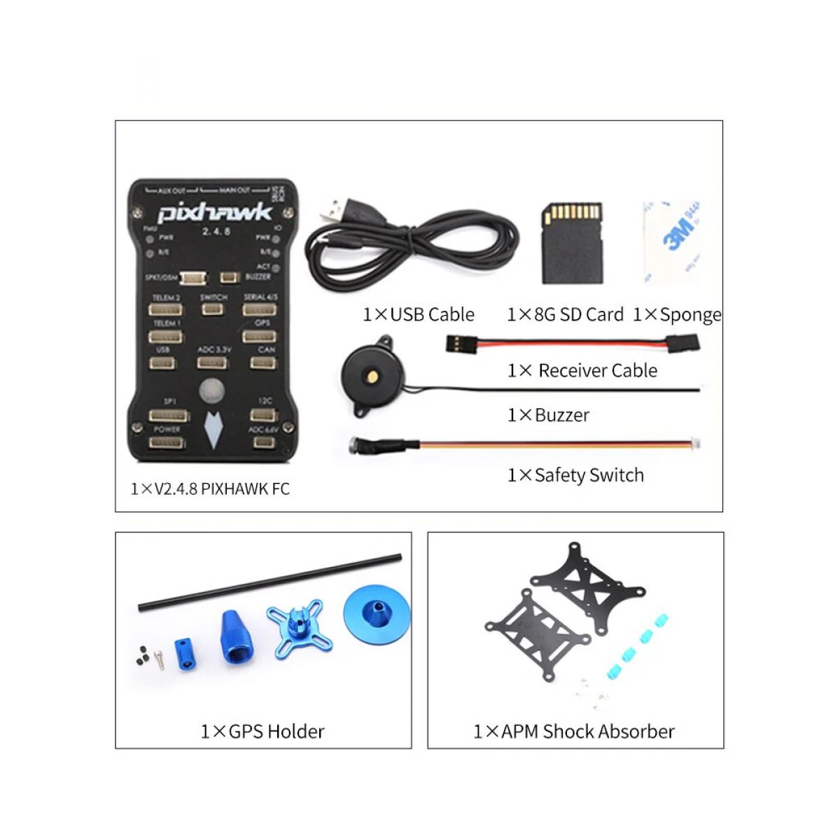 Контроллер полёта Pixhawk PX4 PIX 2.4.8 32Bit с GPS M8N, 8G SD, буззер, PPM I2C для FPV дрона, самолёта Контроллер полёта Pixhawk PX4 PIX 2.4.8 32Bit с GPS M8N, 8G SD, буззер, PPM I2C для FPV дрона, самолёта