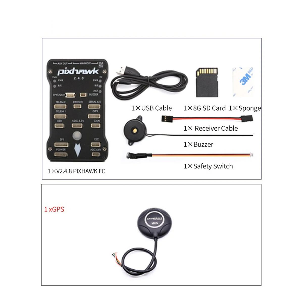 Контроллер полёта Pixhawk PX4 PIX 2.4.8 32Bit с GPS M8N, 8G SD, буззер, PPM I2C для FPV дрона, самолёта Контроллер полёта Pixhawk PX4 PIX 2.4.8 32Bit с GPS M8N, 8G SD, буззер, PPM I2C для FPV дрона, самолёта