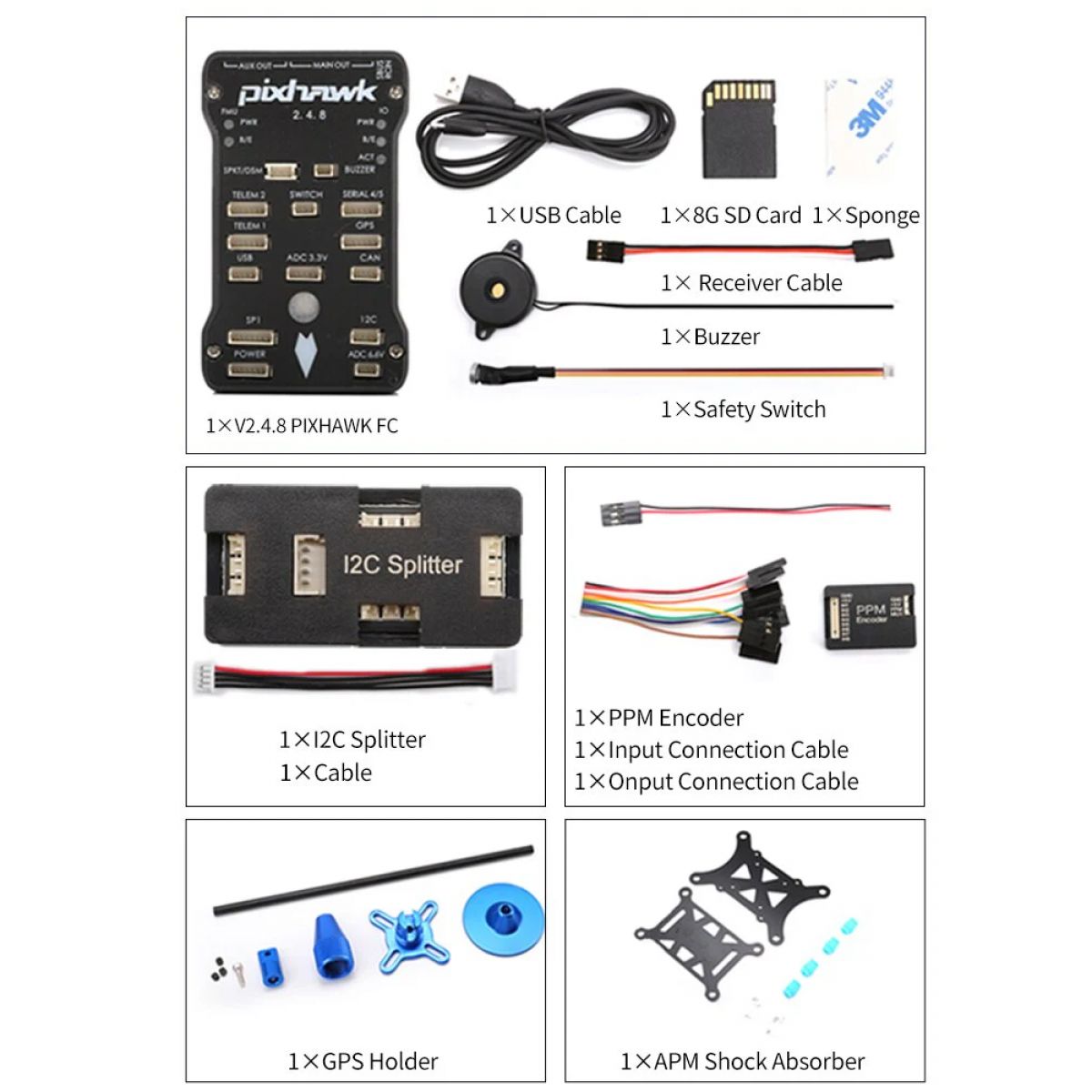 Контроллер полёта Pixhawk PX4 PIX 2.4.8 32Bit с GPS M8N, 8G SD, буззер, PPM I2C для FPV дрона, самолёта Контроллер полёта Pixhawk PX4 PIX 2.4.8 32Bit с GPS M8N, 8G SD, буззер, PPM I2C для FPV дрона, самолёта