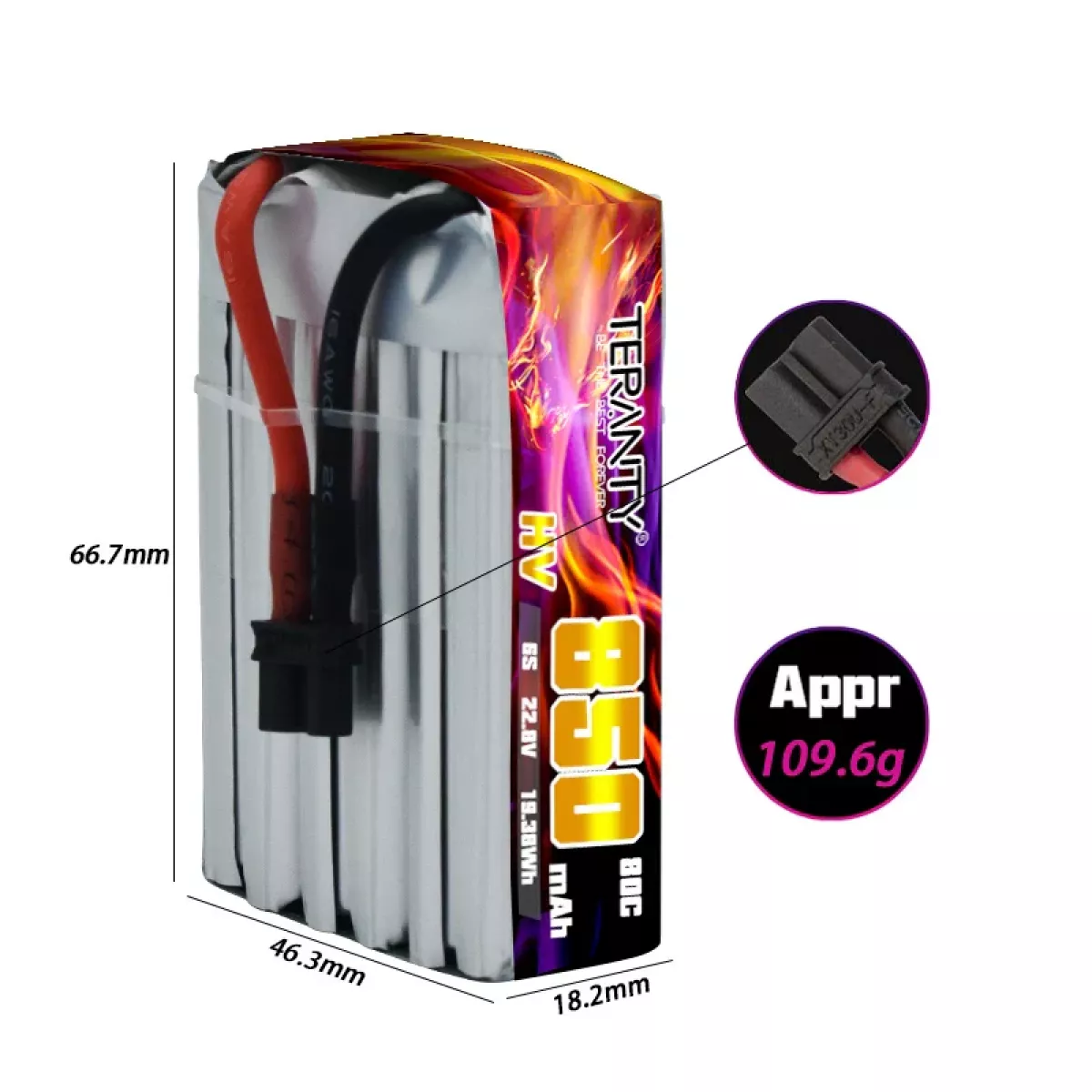 Аккумулятор Teranty 6S HV 22.8V 850mAh 80/160C LiPo для FPV-дронов и гонок Аккумулятор Teranty 6S HV 22.8V 850mAh 80/160C LiPo для FPV-дронов и гонок