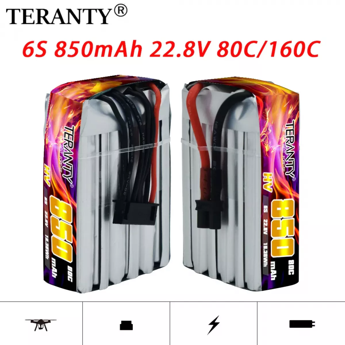 Аккумулятор Teranty 6S HV 22.8V 850mAh 80/160C LiPo для FPV-дронов и гонок Аккумулятор Teranty 6S HV 22.8V 850mAh 80/160C LiPo для FPV-дронов и гонок