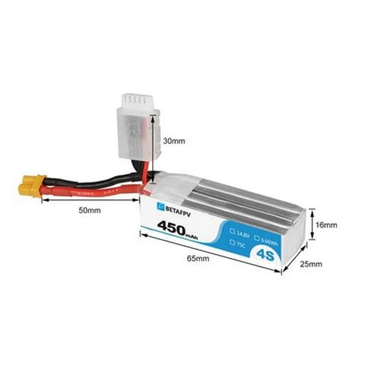 4 шт. BETAFPV 4S 450mAh 75C LiPo аккумулятор для Beta95X V3 FPV дрона – аксессуары и запчасти 4 шт. BETAFPV 4S 450mAh 75C LiPo аккумулятор для Beta95X V3 FPV дрона – аксессуары и запчасти