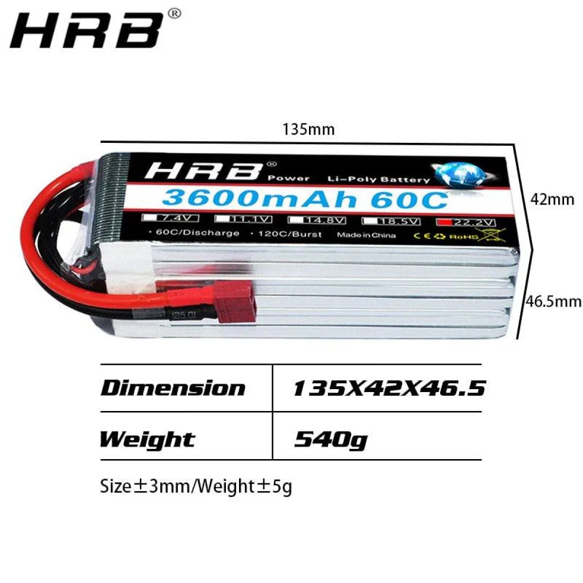HRB 6S 22.2V LiPo аккумулятор 3600мАч 60C XT60 T Deans EC5 XT90 XT90-S AS150 для RC моделей HRB 6S 22.2V LiPo аккумулятор 3600мАч 60C XT60 T Deans EC5 XT90 XT90-S AS150 для RC моделей