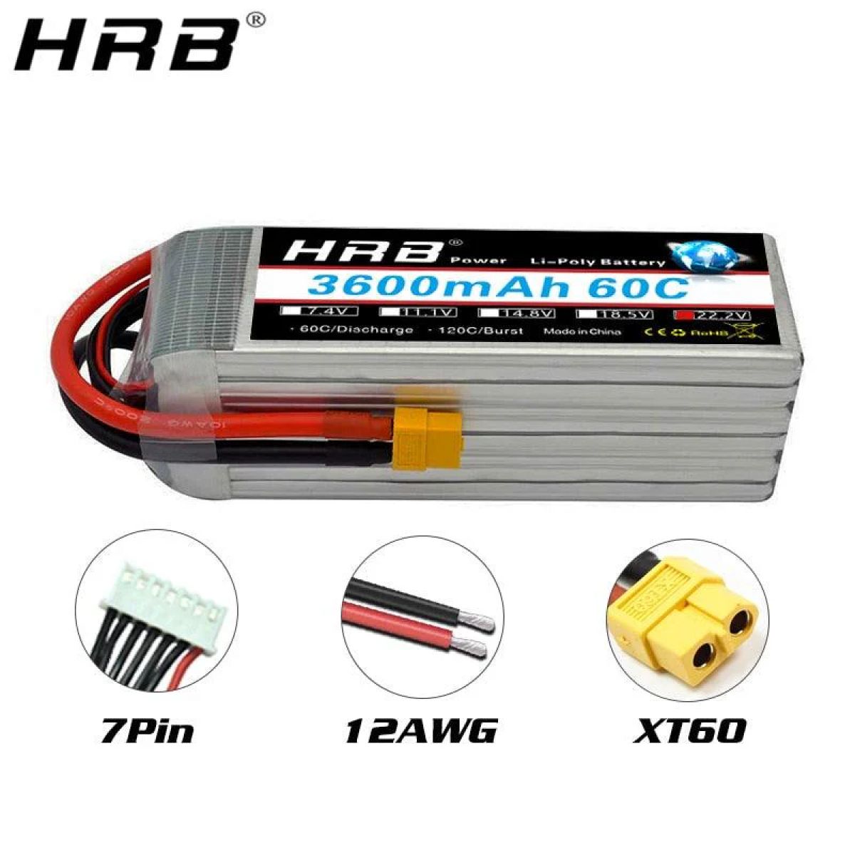 HRB 6S 22.2V LiPo аккумулятор 3600мАч 60C XT60 T Deans EC5 XT90 XT90-S AS150 для RC моделей HRB 6S 22.2V LiPo аккумулятор 3600мАч 60C XT60 T Deans EC5 XT90 XT90-S AS150 для RC моделей